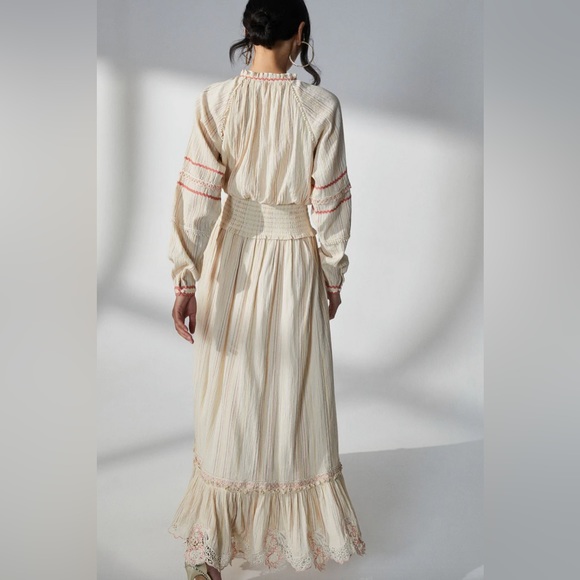 HEMANT & NANDITA Suri Stripe Long Dress, Size Large, 100% Cotton - Picture 3 of 3